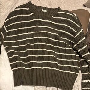Zara Olive and White Striped Sweater